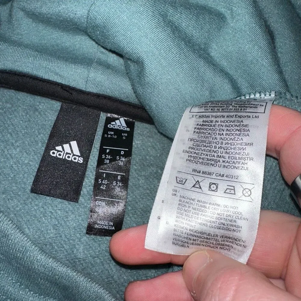 Adidas Small Hooded Drawstring Womens Sweatshirt Green White EUC - Picture 6 of 10
